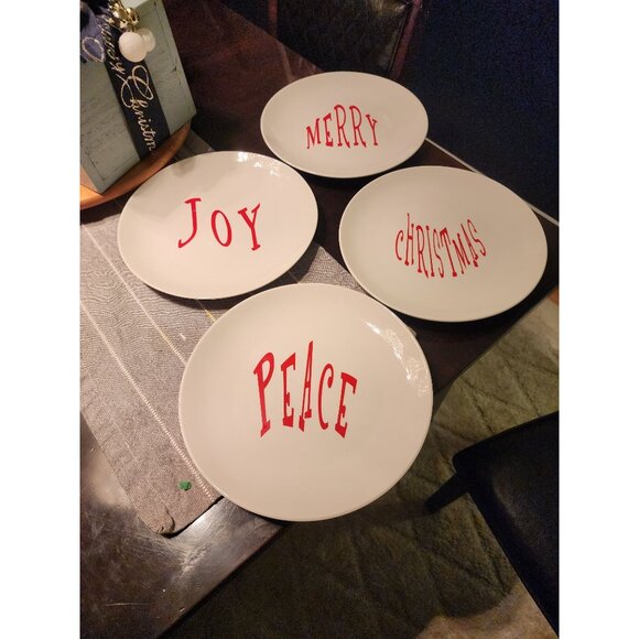 Set Of 4 Decorative Christmas Plates With Red Holiday Greetings - Joy Peace Merr - Picture 6 of 6